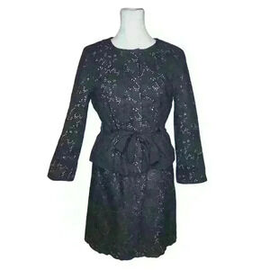 Ann Taylor LOFT petite black eyelet dress with matching jacket size 4P